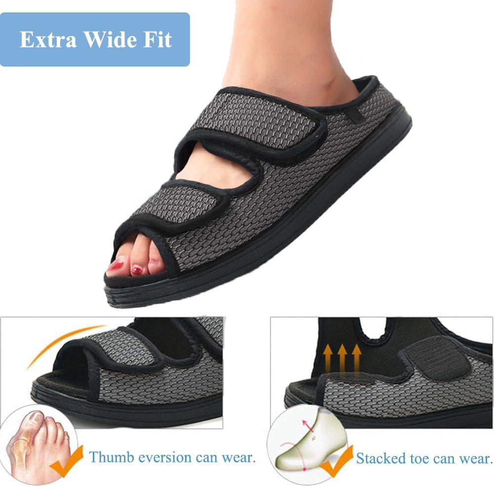 Scarpe Uomo per Diabetici Extra Larghe, Regolabile Scarpe Ortopediche Inverno, Antiscivolo Pantofole Casa per Piedi Gonfi Anziani 36