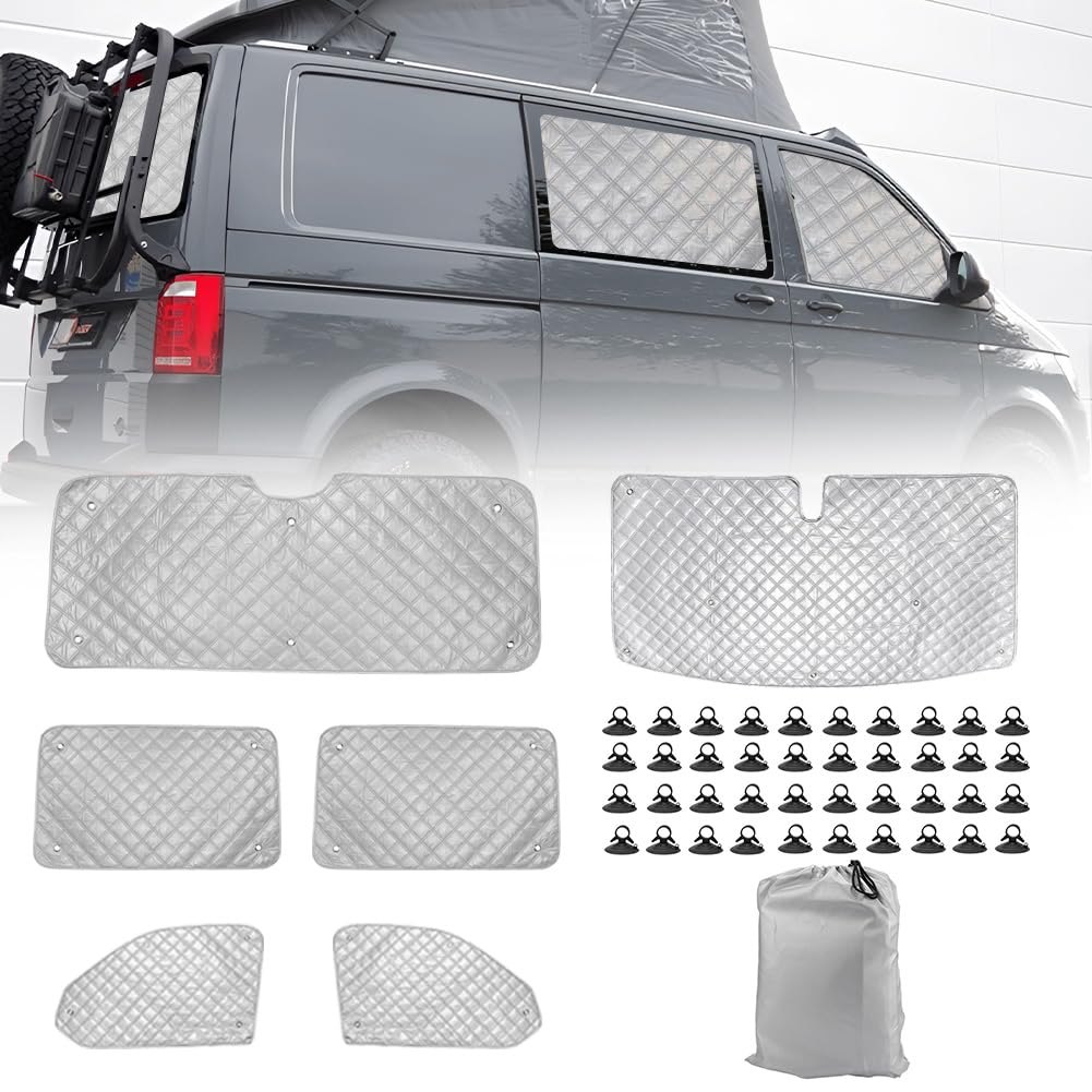 Parasol para Parabrisas Reemplazo para VW T5 T6 Kombi, 6 Piezas Protector de Parabrisas, Juego de Parasol Térmico Interno con Bolsa de Almacenamiento, 100% Oclusión