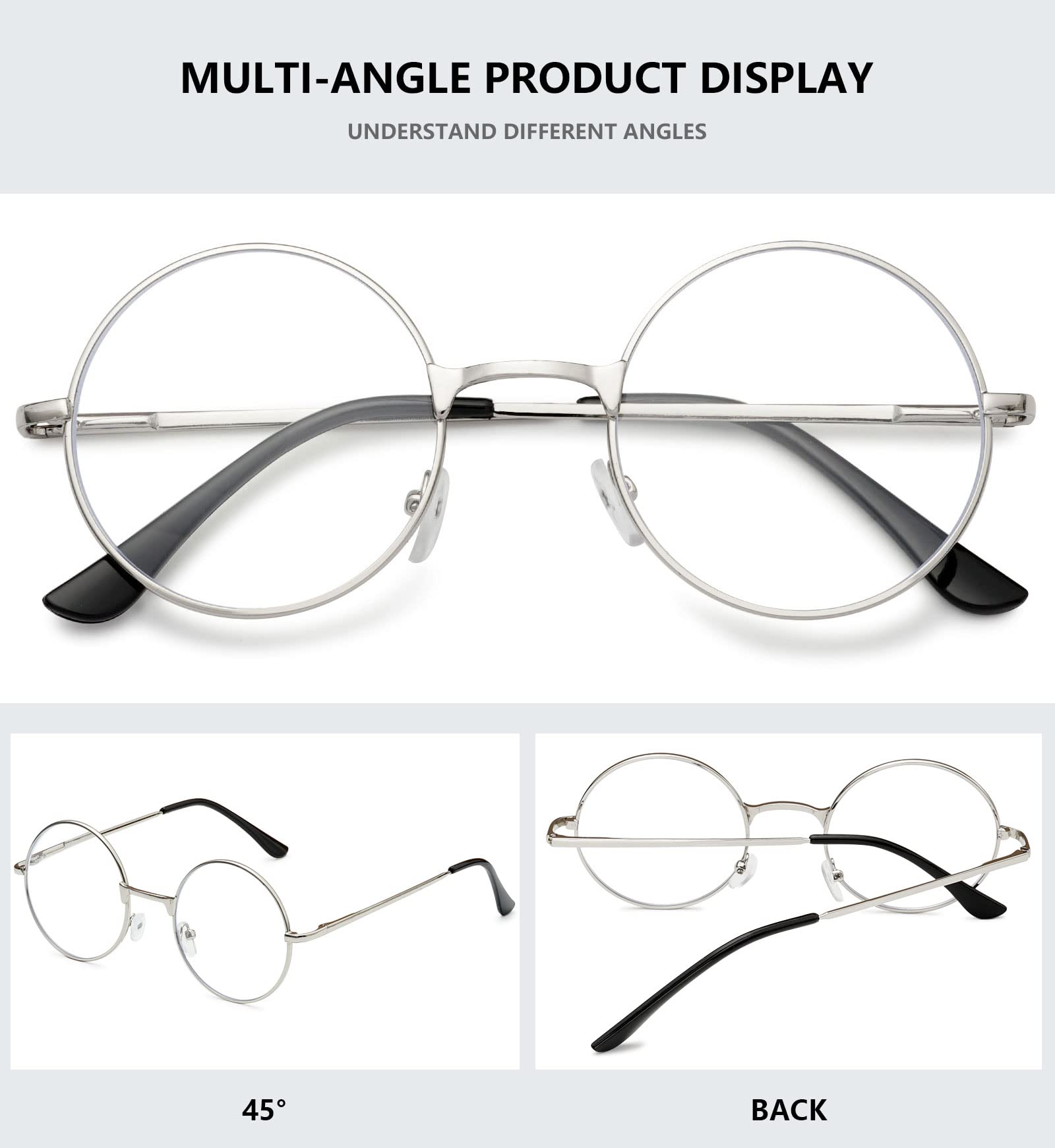 MAGIMODAC Vintage Retro Reading Glasses Metal Anti Blue Light Blocking Round Readers Eyeglasses Eyewear for Ladies Women Men (Silver - Image 4