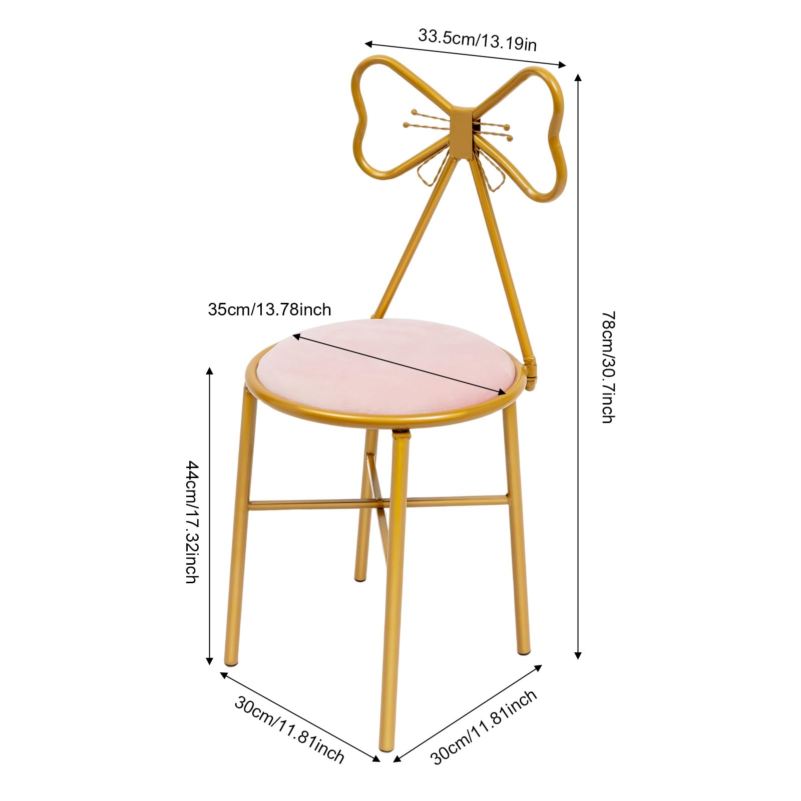 Schminktisch Stuhl, Schleifen Rückenlehne Schminkhocker, Schminkstuhl, Stabiler Make up Stuhl, Kosmetikstuhl mit Flanell und Schwamm Polsterung für Mädchen für Make-up und Mode-Räume