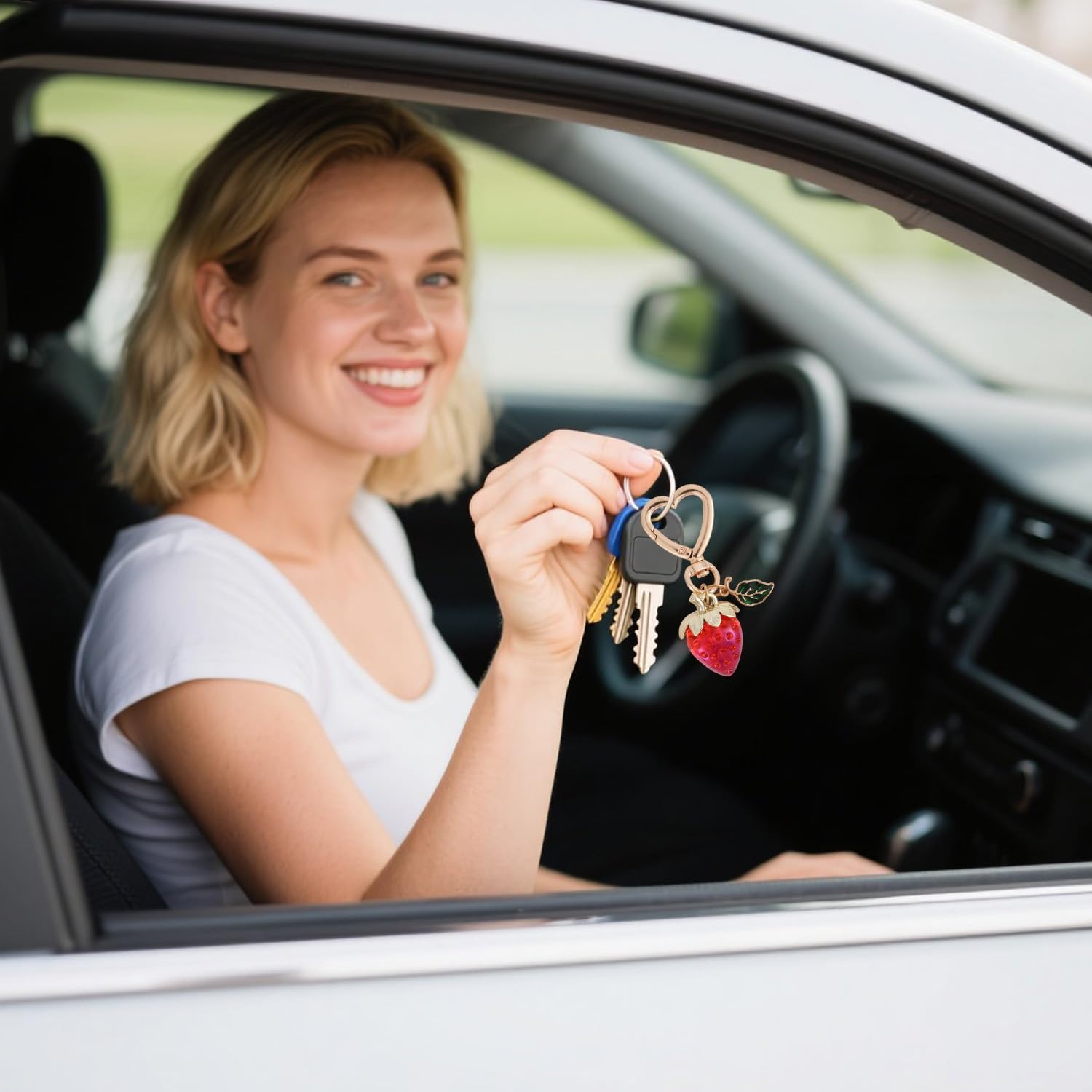 2pcs Cute Strawberry Keychain, Heart Strawberry Daisy Flower Keychain Bag Charm Aesthetic Keyring Accessories Decors for Girls Women Purse Gift - Image 5