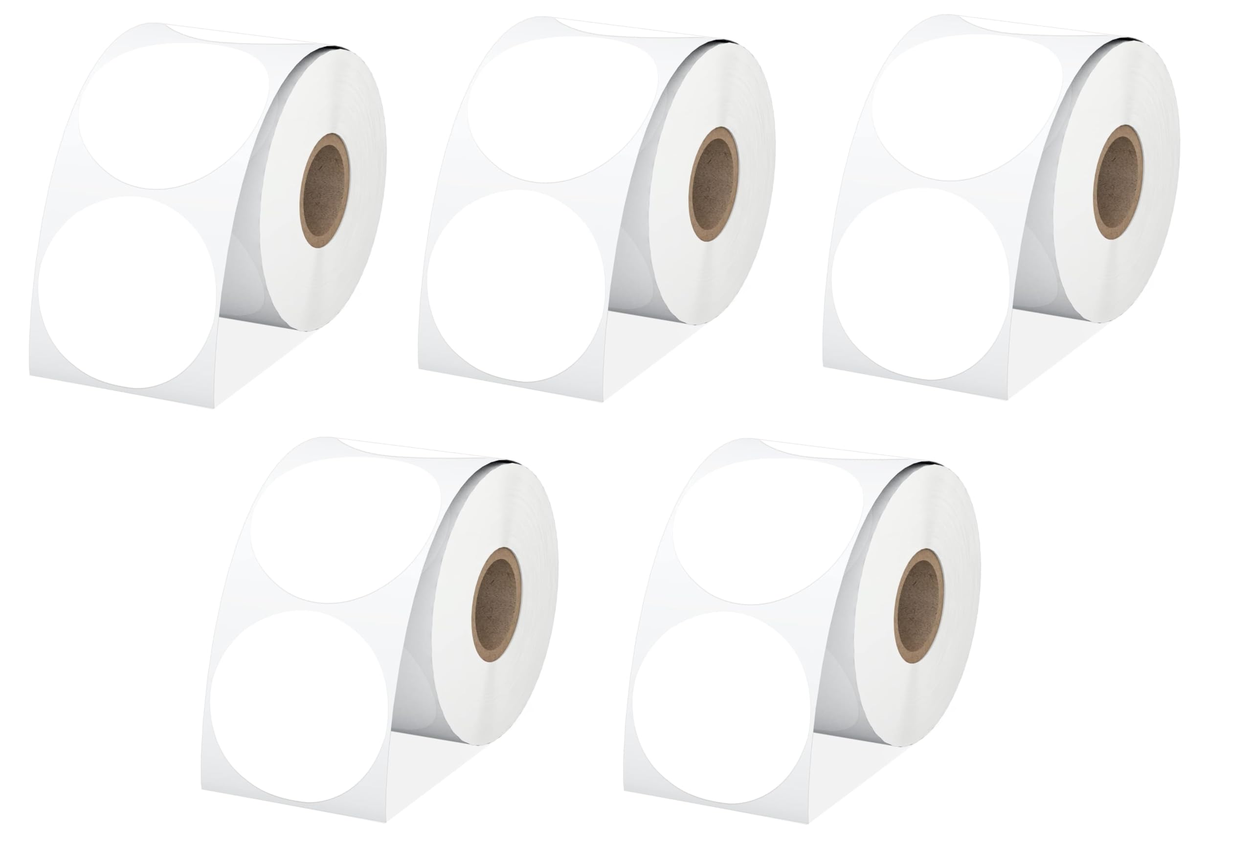 True-Ally 2" White Circle Direct Thermal Labels, Self-Adhesive 50mm Round Direct Thermal Stickers, Multi-Purpose Roll Sticker Labels for DIY Logo Brand Design, QR Code, Name Tag (Pack of 5)