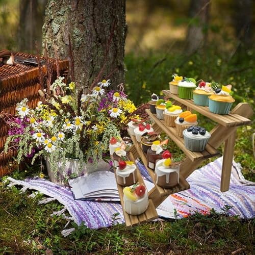 4-Tier Rustic Wood Plant Stand, 12 Inch Tall Collectible Riser Stand， Wooden Retail Cake Stand Display Table. Product, Food, Dessert, Cookie, Merchandise, Donut, Craft Show Tabletop Riser #TOP4