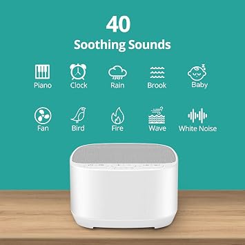 Magicteam Sleep Sound Machine with 40 Natural Soothing Sounds and Memory Function, 32 Volume Levels, AC or USB Powered and Sleep Timer, Noise Therapy for Babies and Children and Adults (White-B)