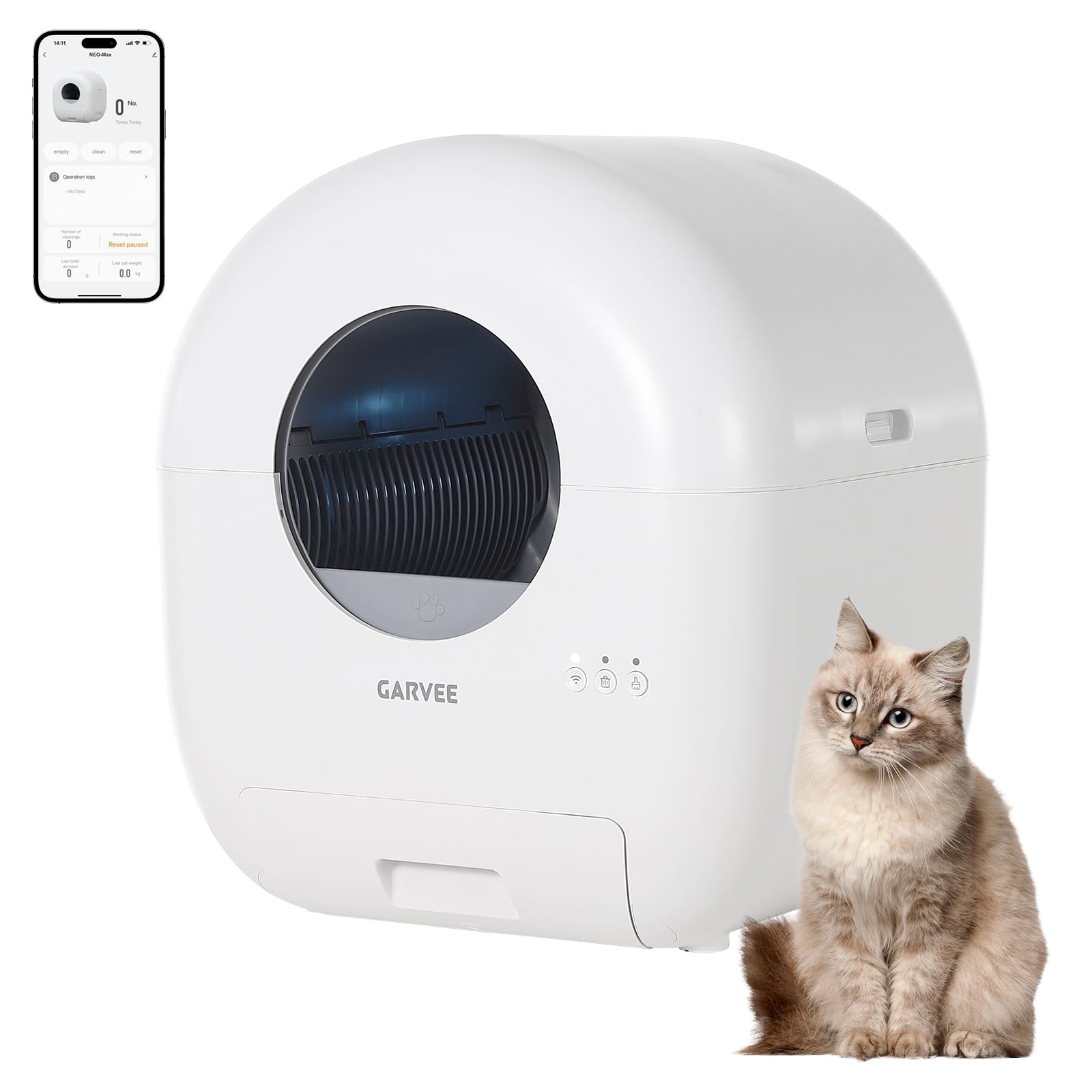 Selbstreinigendes Katzenklo Mit App-Steuerung, Weiß/Grau