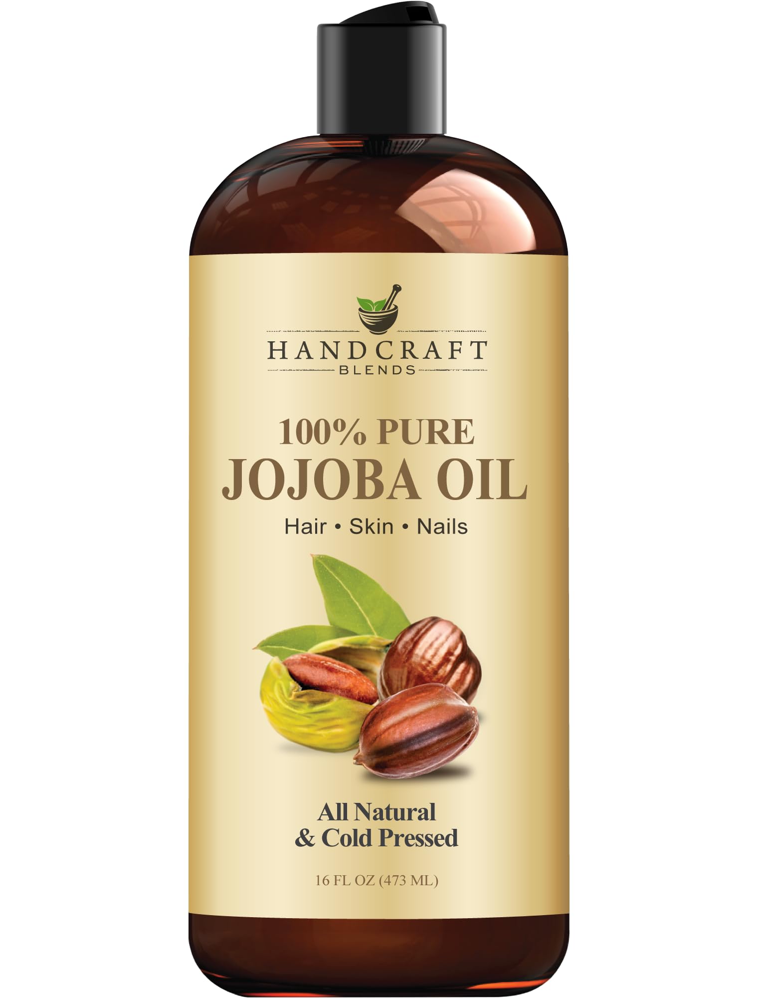 Handcraft Blends Jojoba Oil - Cold-Pressed 16 Fl Oz - 100% Pure and Natural Premium Grade Carrier Oil for Skin and Hair - Body Massage - Hexane-Free - Hair Relaxer for Tight Curls
