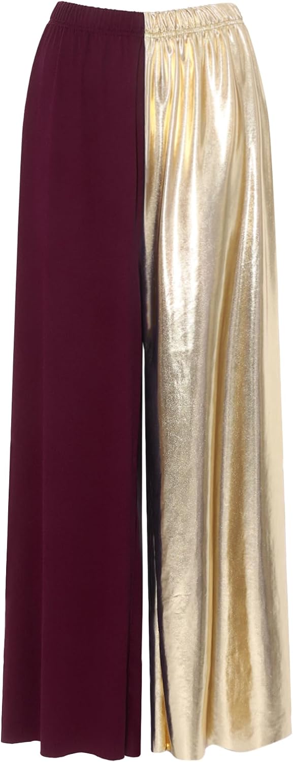 iiniim Womens Lyrical Dance Color Blocking Trousers Metallic Praise Dance Palazzo Pants Wide-Leg Trouser
