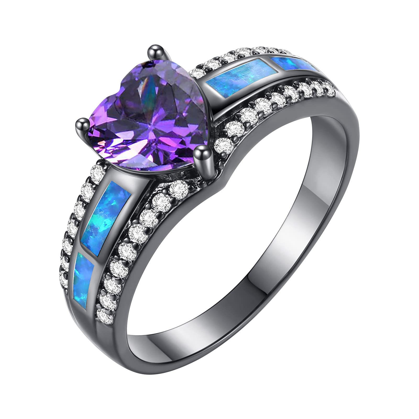 Amazon.com: Women Opal Heart Rings Inlaid Zircon Engagement