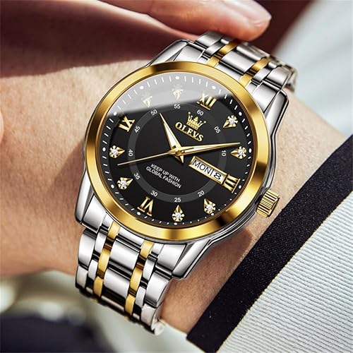 Miniatura 4 de OLEVS Relojes para hombre, de acero inoxidable, analógico, de cuarzo, cronógrafo, fase lunar, impermeable, fecha, luminoso, reloj masculino, regalo