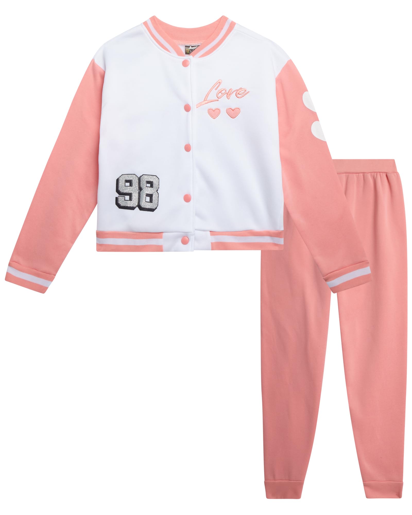 Angel Face Girls Sweatpants Set - 2 Piece Soft Fleece Varsity Jacket and Sweatpants for Girls Sweatsuit Activewear
