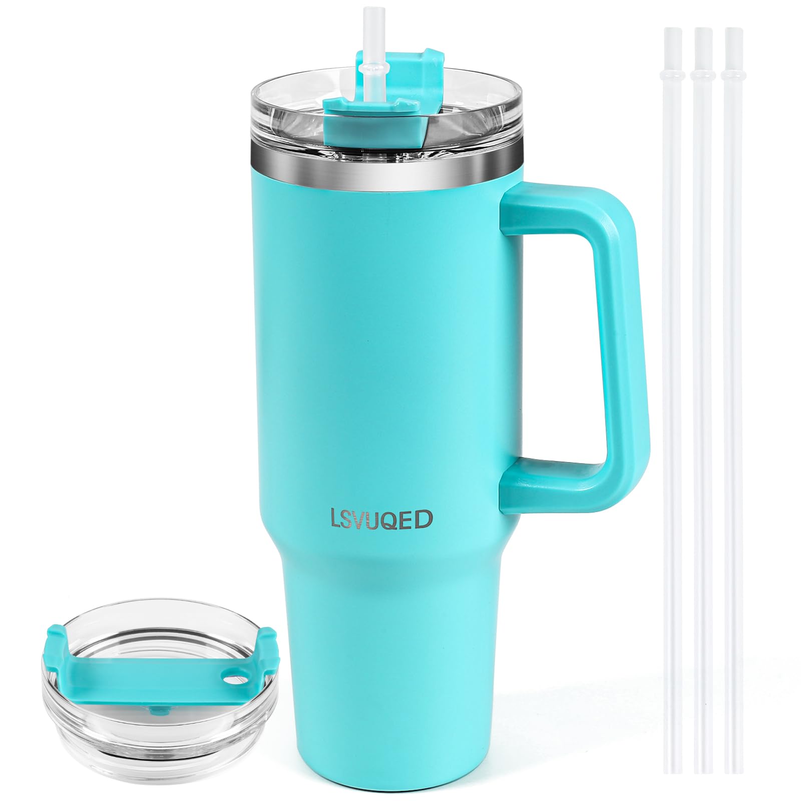 LSVUQED 40 oz Tumbler with Handle and Straw Lid, Insulated Reusable Stainless Steel Travel Mug Keeps Drinks Insulation up to 12 Hours. (Mint Blue)