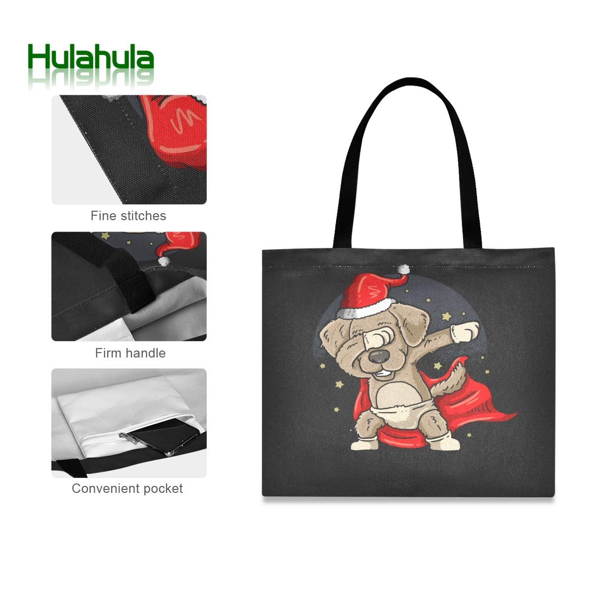 Borsa Tote In Tela Con Stampa Natalizia - Cane Levriero E Stelle, 33x38 Cm, Riutilizzabile Per Shopping E Viaggi