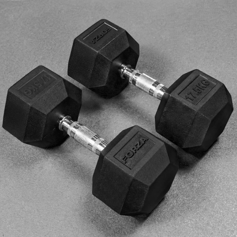 FORZA Rubber Hex Dumbbells [2.5kg - 50kg] | Gym & Home Weights - Pair of Weights (17.5kg) — image 1