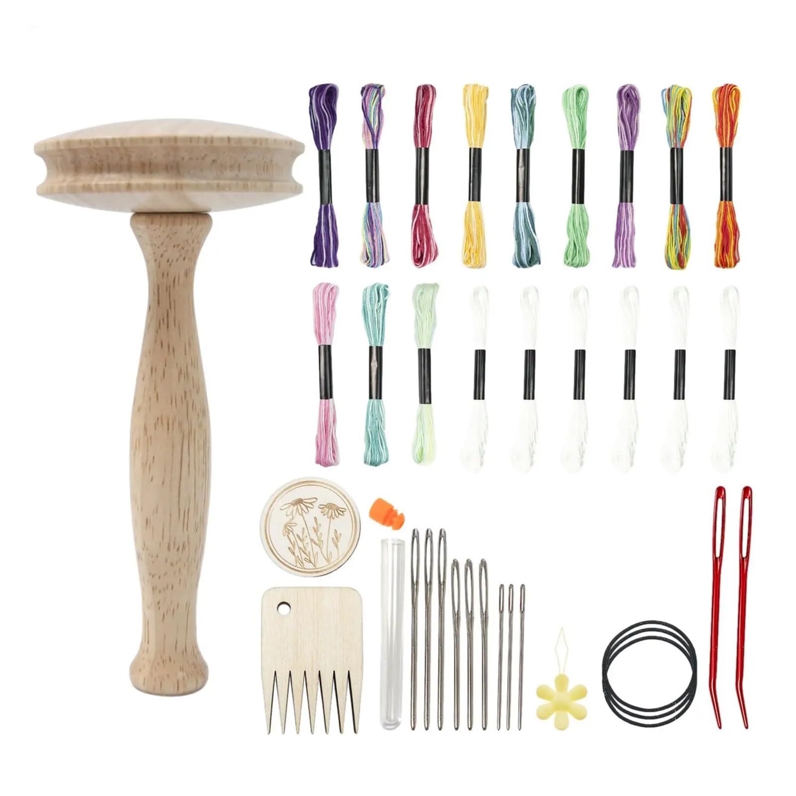Kit de zurcir calcetines con seta de madera desmontable, juego de herramientas de reparación de costura for reparar agujeros en calcetines, suéteres y ropa(C)