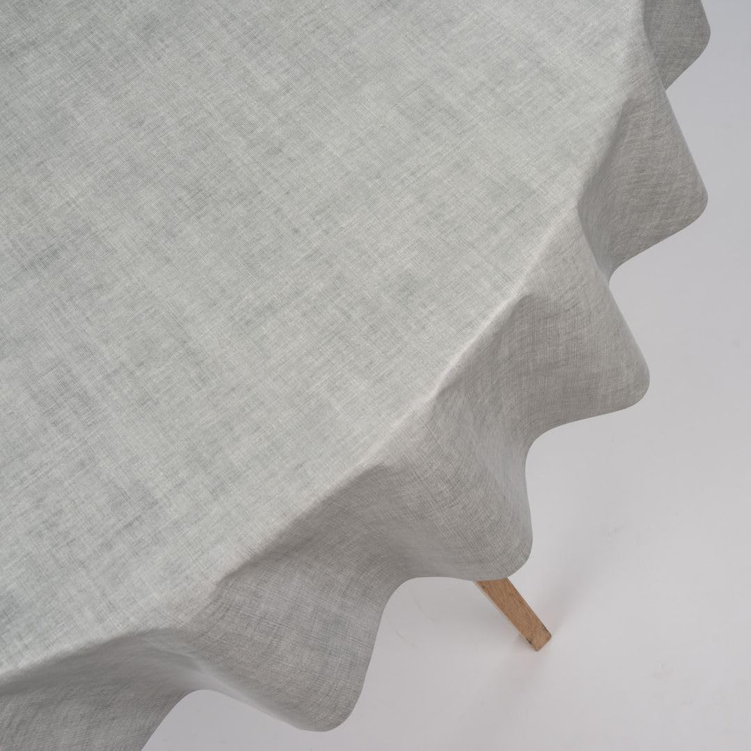 Laro Wachstuchtischdecke Rund 140 Cm – Geprägt Blätter Silber Grau, PVC, Wasserabweisend, Abwaschbar, Für Garten & Küche