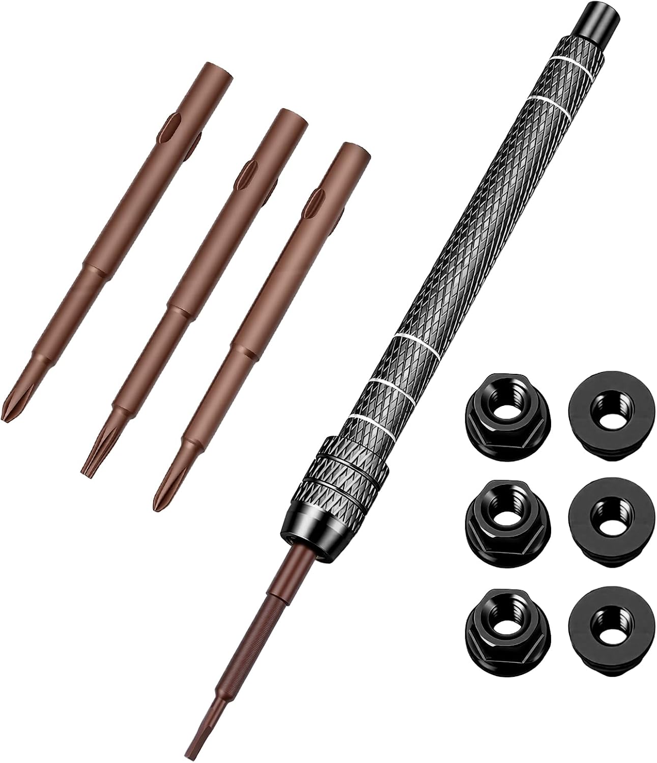 SCX30 PH1.5 PH2.0 T4 H1.3 Precision Screwdriver Tool Set with 6 M2 Nuts Compatible with Axial 1/30 Bronco Wrangler K10 RC Crawler,Aluminum Handle Repair Tool Kit (Black)