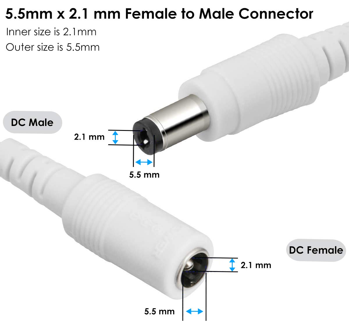 Camera Power Cable 2pcs 3M 10ft 22AWG IP Camera DC Power Adapter ...