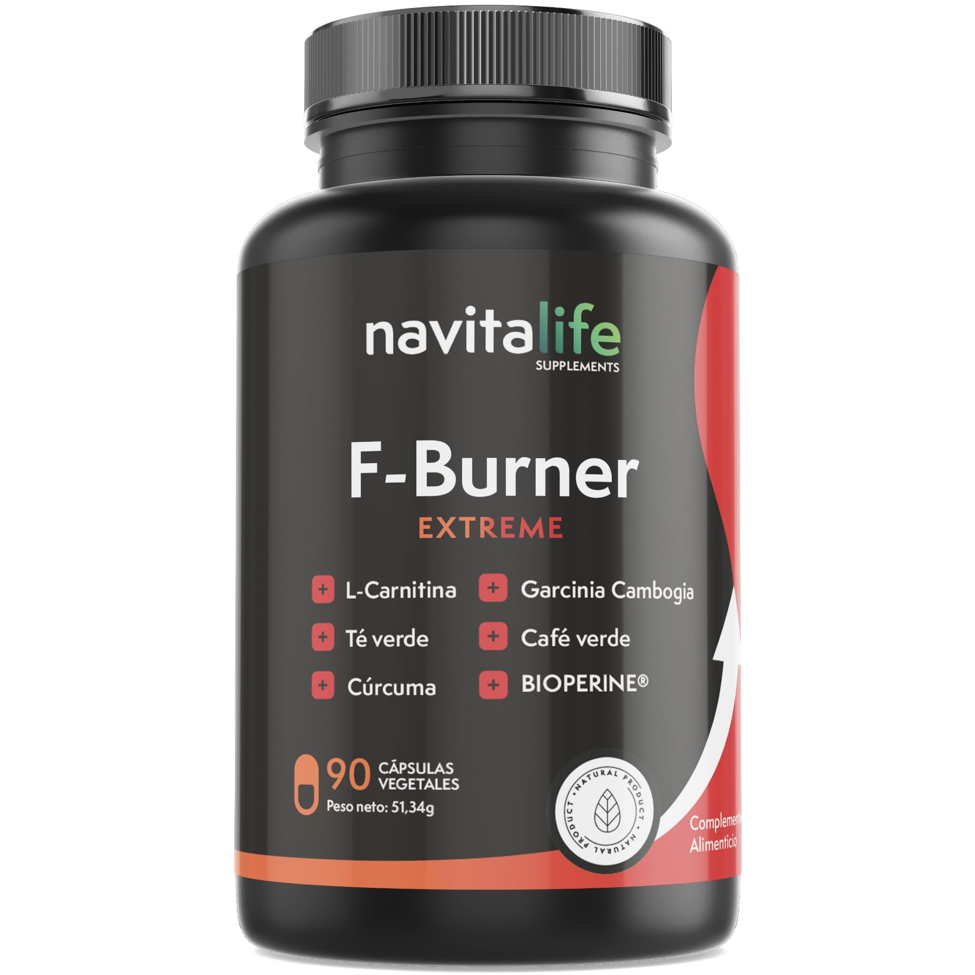 F- burner Extreme. Con L-Carnitina Carnipure y Extractos Naturales | Energía y Rendimiento para Rutinas Activas | Té Verde, Garcinia, Café Verde, Cúrcuma | 90 Cápsulas.