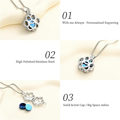 Miniatura 10 de Oinsi Joyería de Cremación de Mascotas Para Cenizas Para Perro/Gato con Forma de Pata de Acero Inoxidable Medallón Conmemorativo Collar de Urna Mini