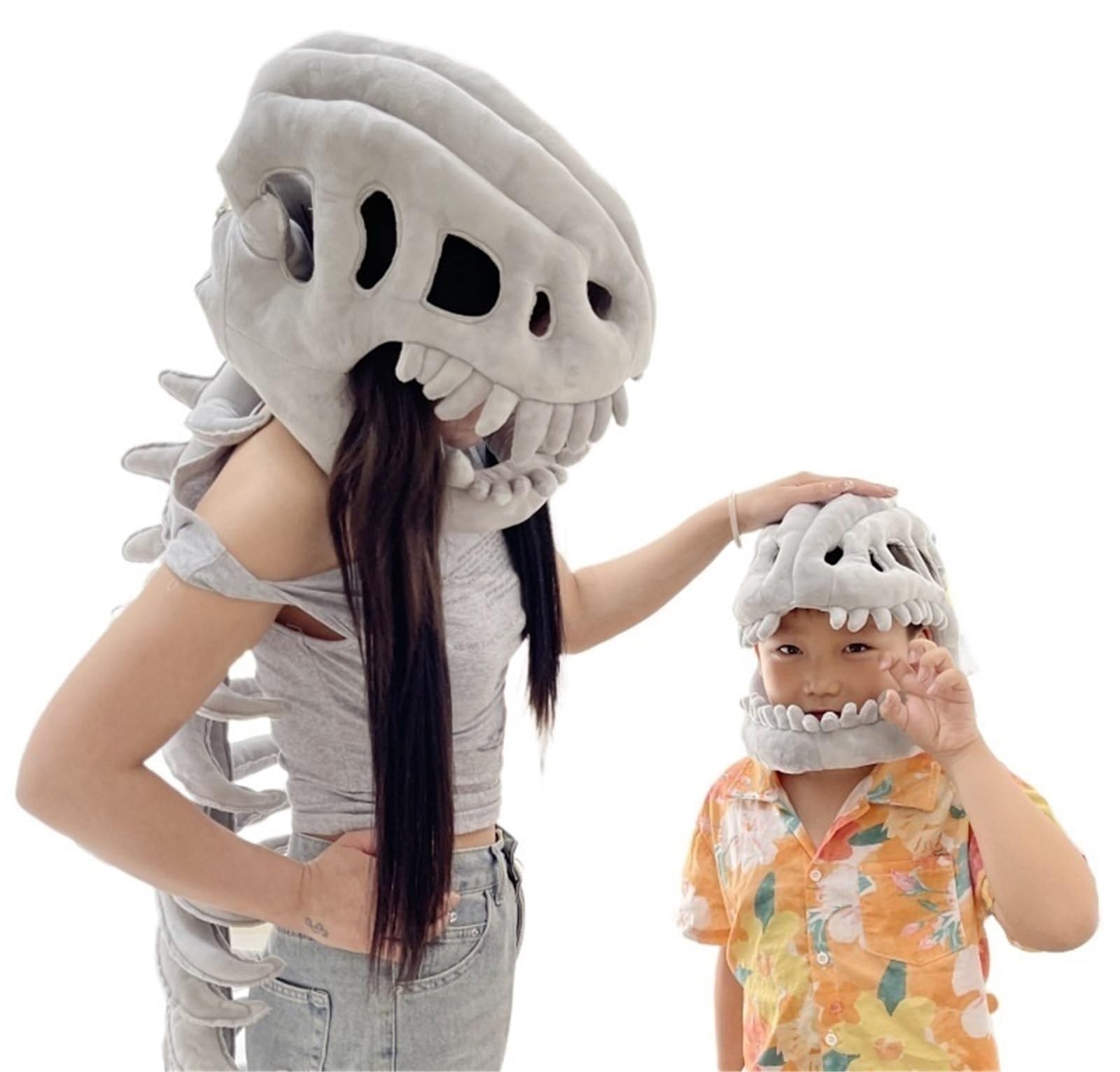 Hufenyu Adult Version(45.7In) Realistic Dinosaur Skeleton Costume Set 3D Plush Dino-Saur Skeletons Costume Set Halloween Dinosaur Skeleton Costume(Adult Version(45.7In))