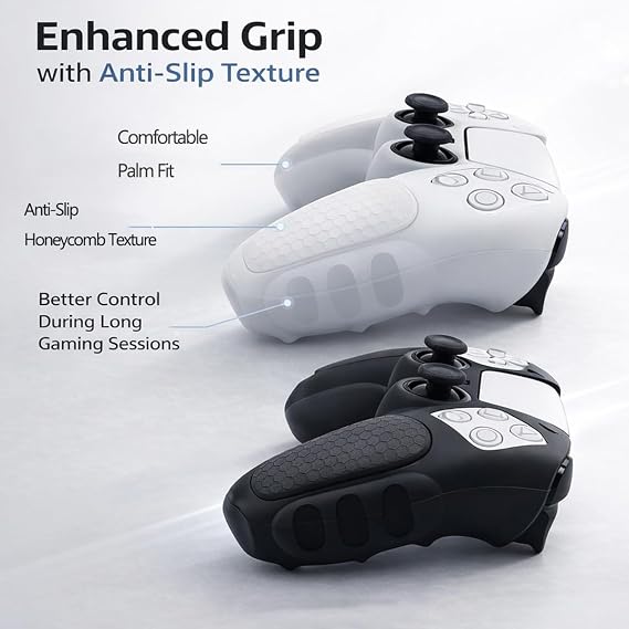 2 Pack Silicone Controller Skins Anti-Slip Cover Case Protector Sleeve for PlayStation 5 /PS5 Controller with 4 Pack Paw Prints Thumb Grips (Black&White)