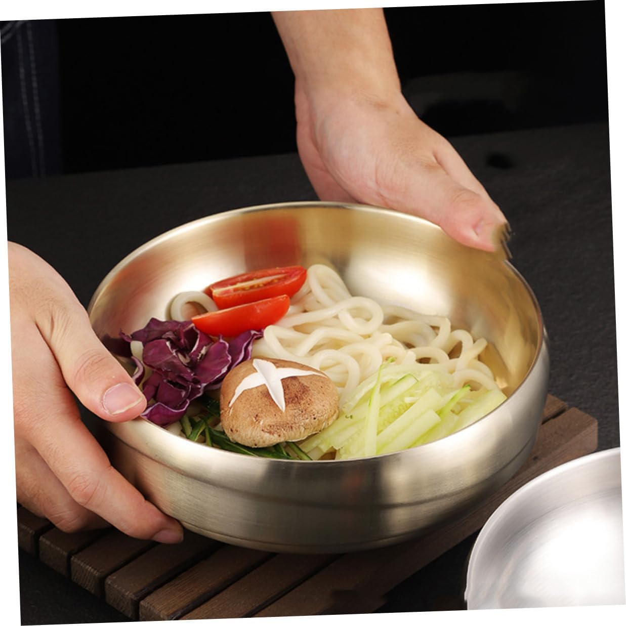 NUOBESTY Double Stainless Steel Noodle Bowl Gold Multifunctional Soup and Instant Noodle Container for Home Restaurant Easy to Clean Kitchenware image 2