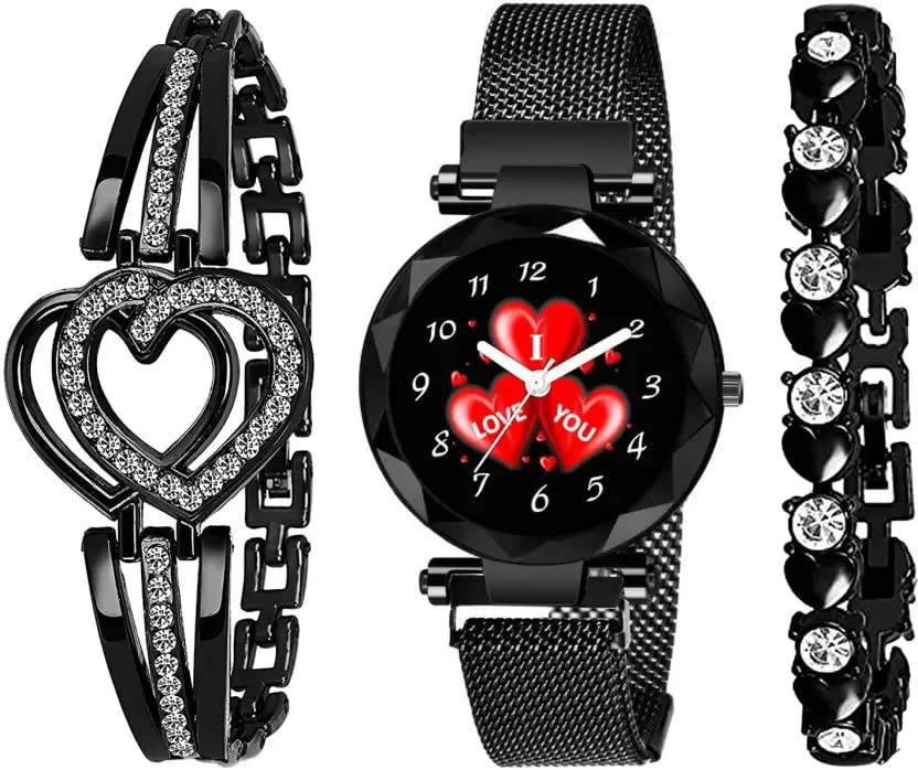 RUSTET I Love U Designer Print Magnet Chain Strap MG123 Watch for Girl Analog Watches for Womens & Girls (WHT-HRT) (B0C4P8LDJF) Amazon Price History, Amazon Price Tracker