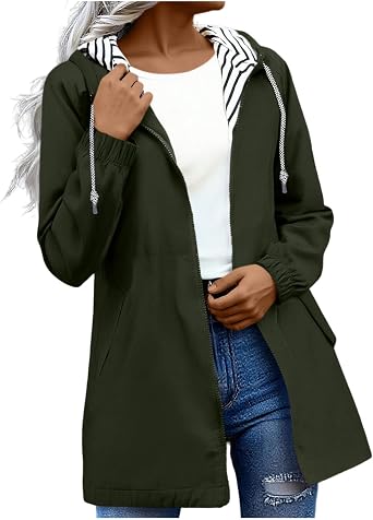 Womens Rain Jacket With Hood Waterproof Windbreaker 2025 Fall Lightweight Zip Up Lined Raincoat with Pockets