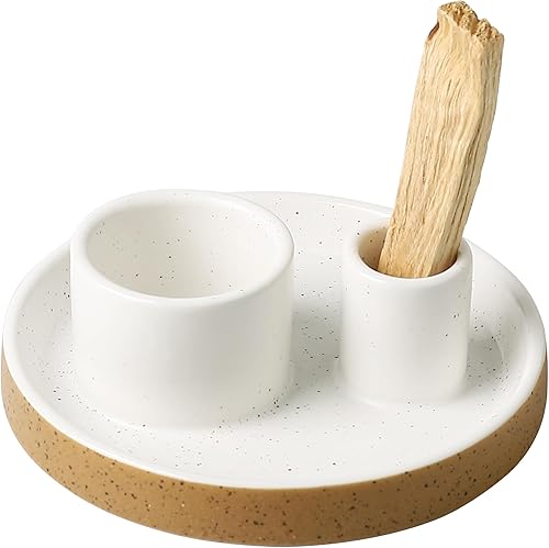 Miniatura 6 de Bandeja de cerámica para manchas, cuenco 2 en 1, soporte para salvia, soporte para palo, incienso para salvia y palo Santo, ideal para sala de yoga