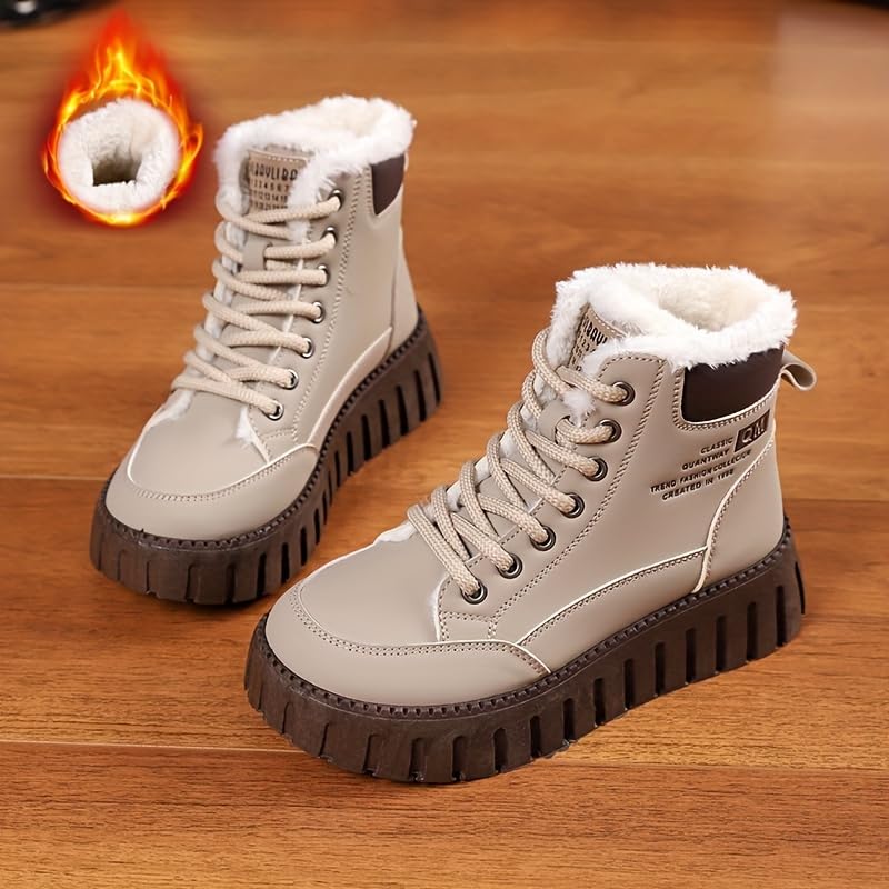 Women's Letter Pattern Round Toe Winter Plush Inner Thermal Snow Boots, Thick Soled Platform Versatile Comfortable Ankle Boots2