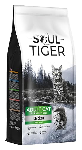 The Soul of the Tiger - Alimento seco para gatos adultos con pollo para gatos castrados, 3 kg