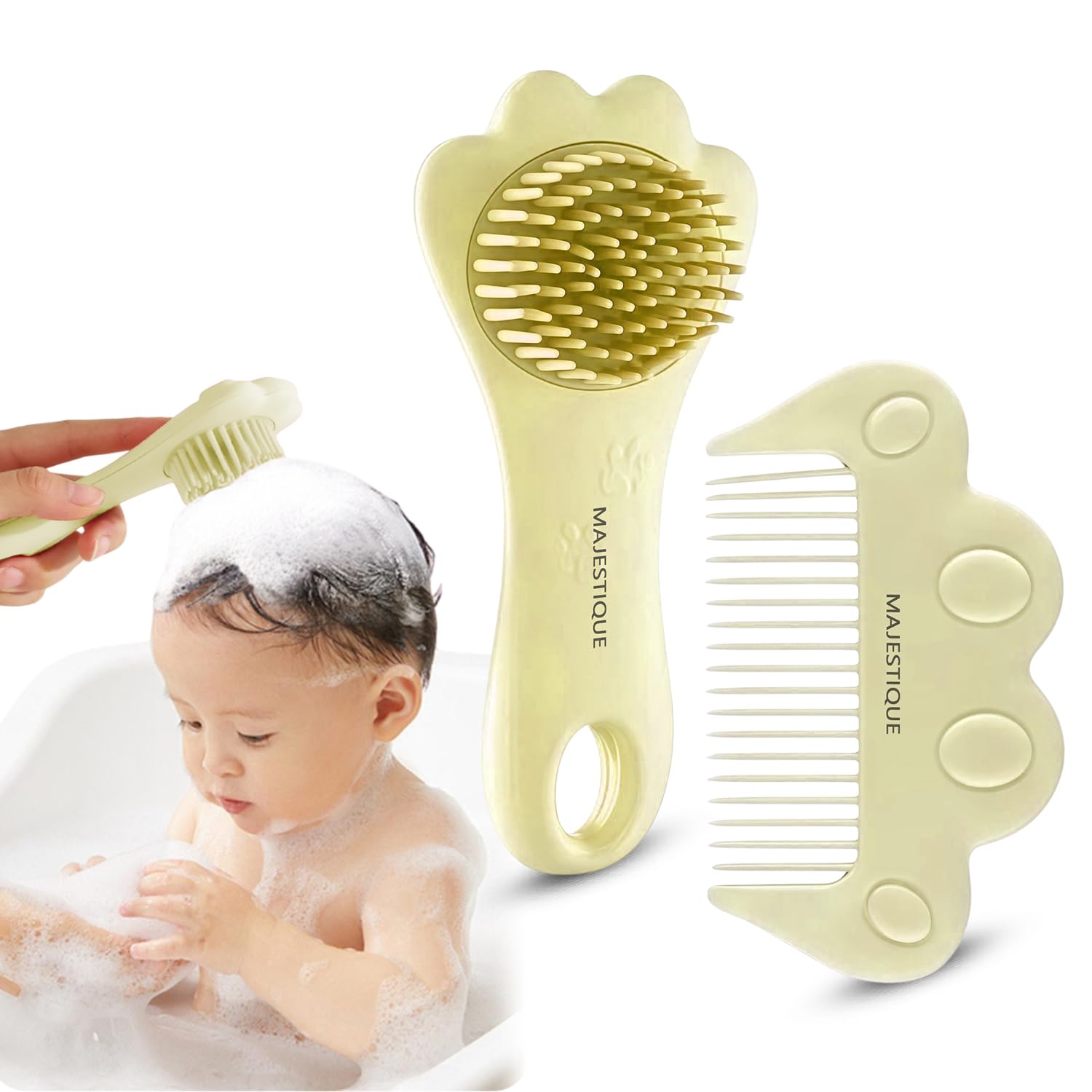 MAJESTIQUE Baby Hair Brush & Comb Set for Newborns & Toddlers | Ultra-Soft Silicone Scalp Massager Hair Brush & Gentle Detangler Hair Comb | BPA-Free Baby Grooming Kit | Easy-Grip Handle- 2Pcs. (YELLOW)-image-17