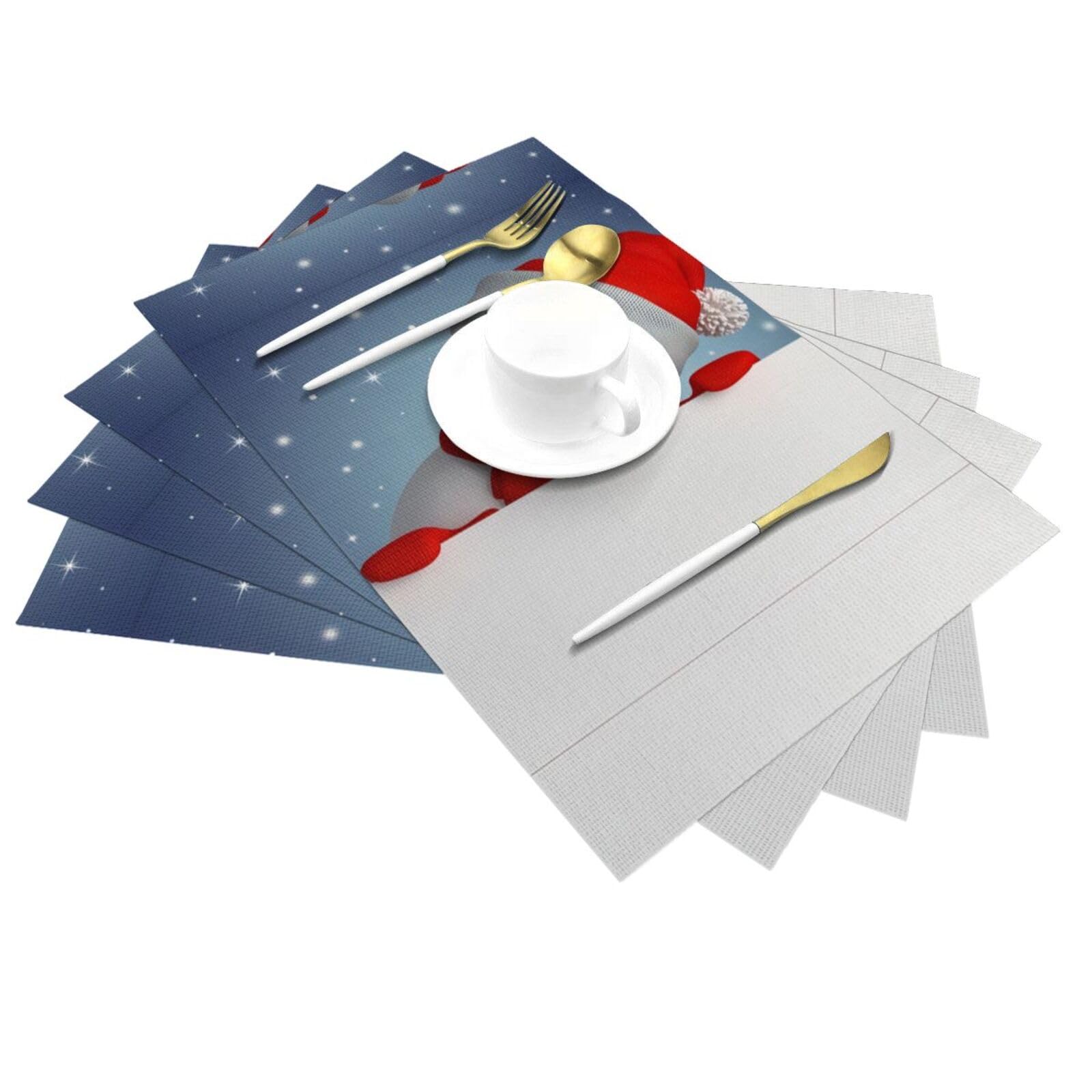 Divertido juego de manteles individuales tejidos con patrón navideño (6 piezas), adecuado para mesas de comedor familiares, banquetes de hotel y decoración de cocina.