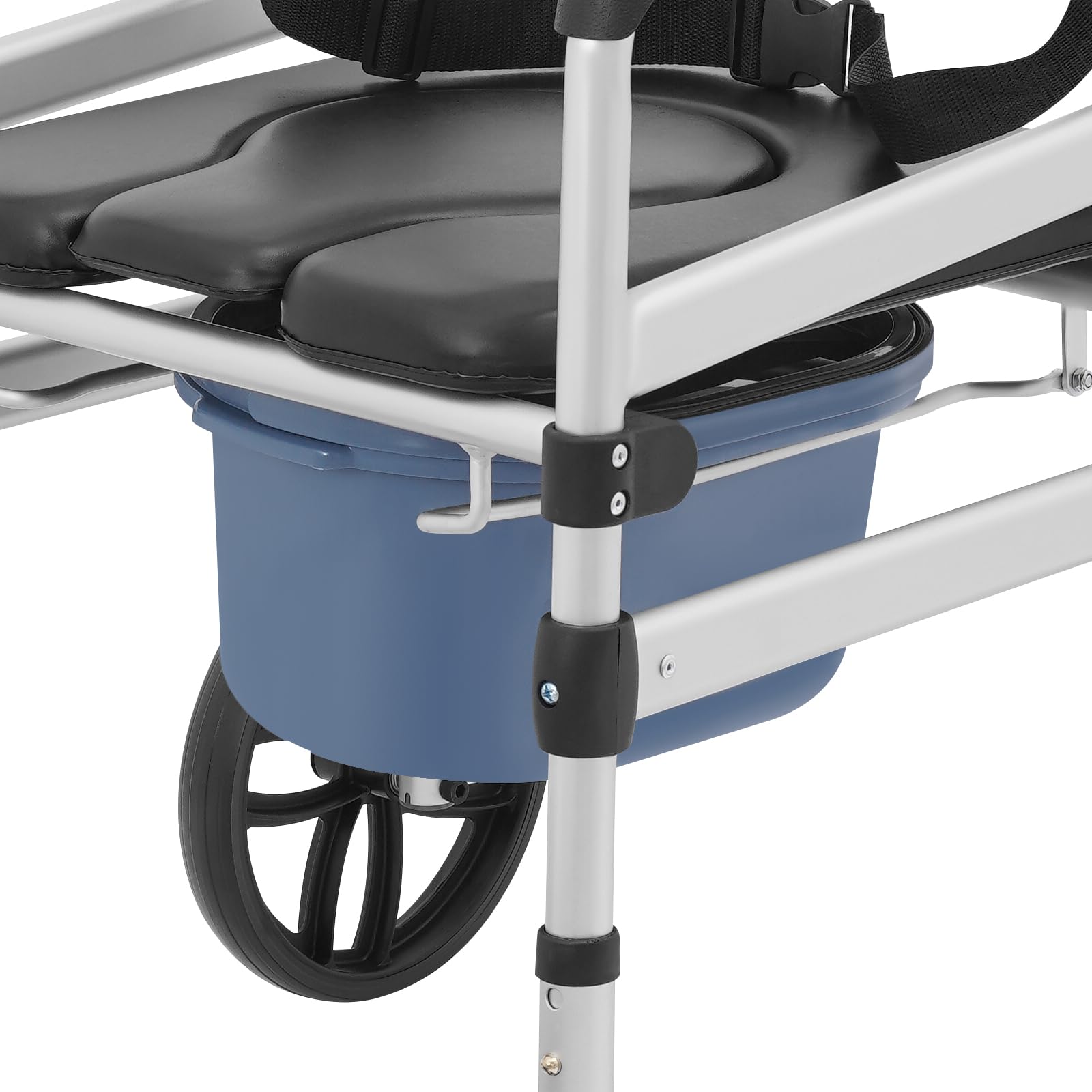 Faltbar Toilettenstuhl aus Aluminium mit Rollen,bis 150 kg belastbar,46-51cm Höhenverstellbar Badezimmerrollstühle,Duschrollstuhl für Senioren und Mobilitätseingeschränkte (U-förmige Platte)