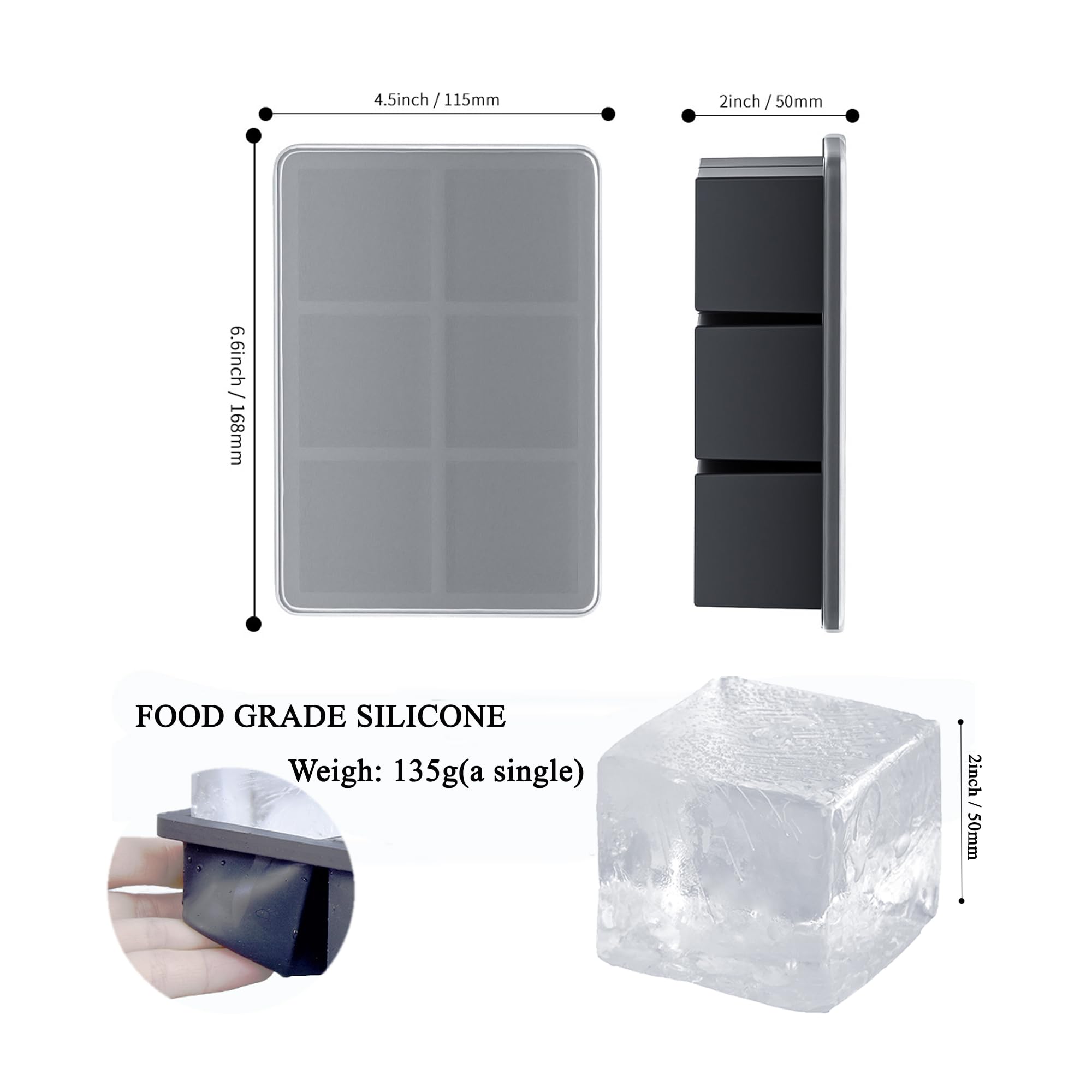 Silicone Square Ice Cube Tray with Lid, Easy Release Large Ice Cube Mould-Pack of 2 - Image 2