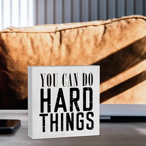 Miniatura 7 de mmiishe Letrero decorativo con texto en inglés "You Can Do Hard Things", caja de madera con cita inspiradora, decoración del hogar, rústico,