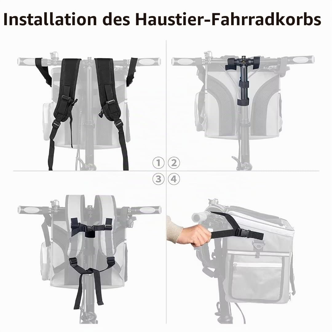 Hunde-Fahrradkorb-Träger, Haustier-Fahrradträger-Rucksack mit Netzfenstern für kleine Hunde, Katzen und Welpen, einfache Sicherheit mit verstellbaren Riemen, Haltetasche für