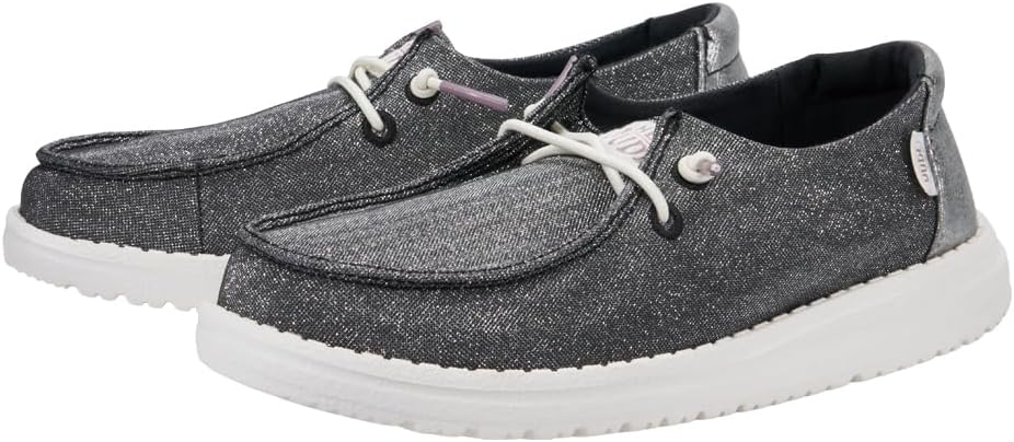 HEYDUDE Girl's Youth Wendy Metallic Sparkle Slip On Shoe | Glitter Upper | Easy On Elastic Lace Sneaker