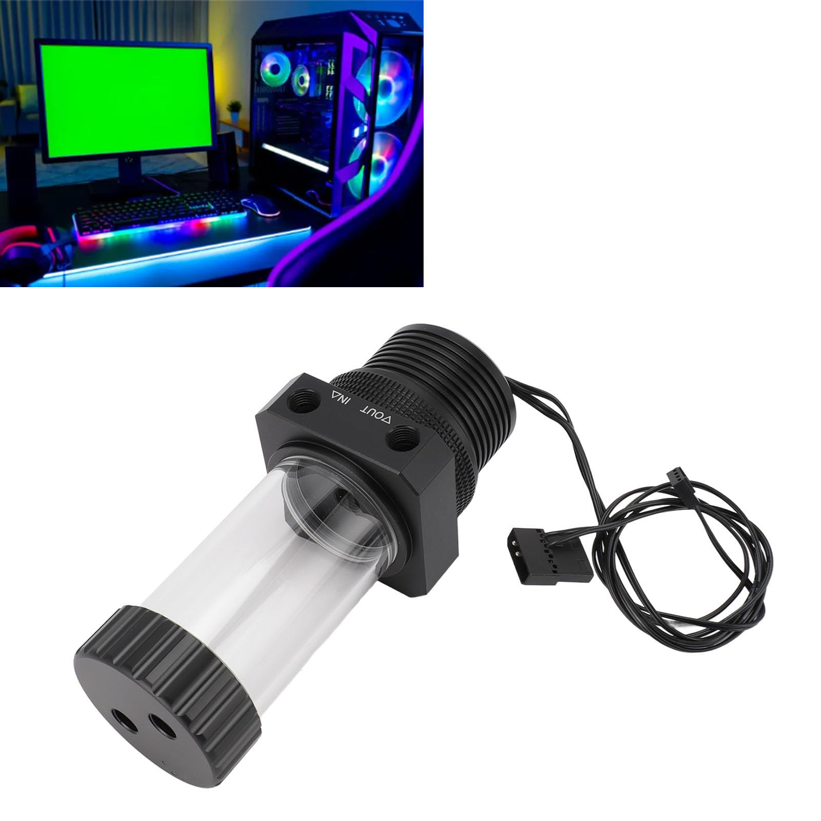 Focket Zbiornik Pompy Chłodzącej PC, 1100 L, wys. 5900 Obr./min, Filtr Siatkowy 30, Konstrukcja ze Stopu Aluminium, Zbiornik Chłodzący wodą z 4-calowym Gwintem G1, pojemność 200 Ml na Płyn do (BLACK)