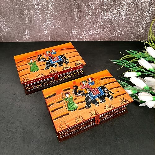 Image of Apka Mart The Online Shop Jewellery box | Wooden Jewelry Box with Lock | Storage Box - For Dressing Table, Home & Table Decor & Gifts - (8X5) Inch (Wood, Brown) (Pack of 2)