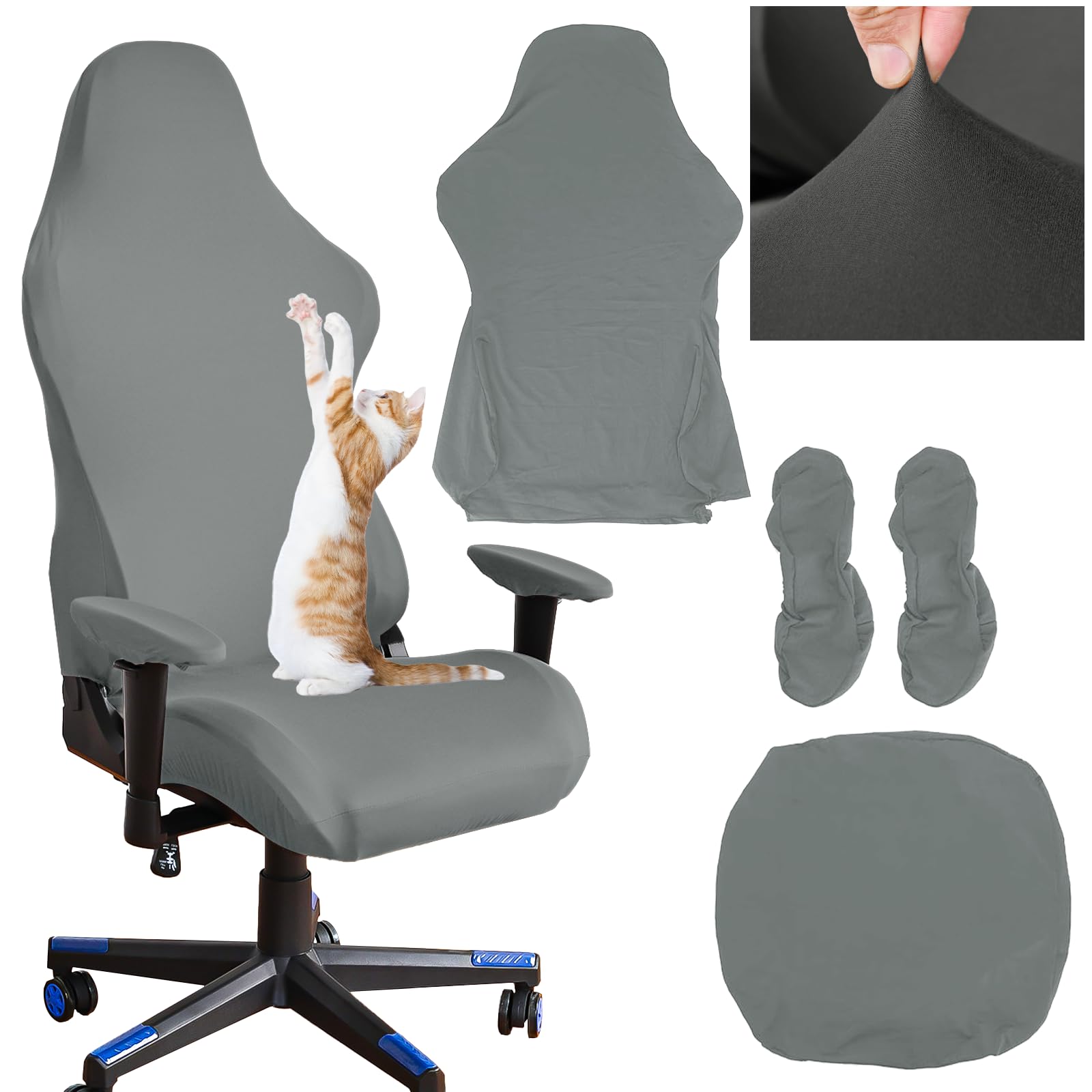 HWSWSH Funda Elástica Silla Gaming Gris Funda para Silla de Juego Cubierta Silla Gaming Fundas para Sillas de Oficina Ajustables con Brazos Funda Silla Ordenador con Reposabrazos, Lavable y Extraíble