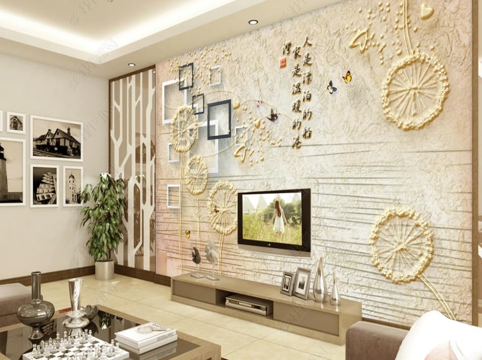 Papier peint intissé pissenlit relief pour rénover et habiller un grand mur de salon