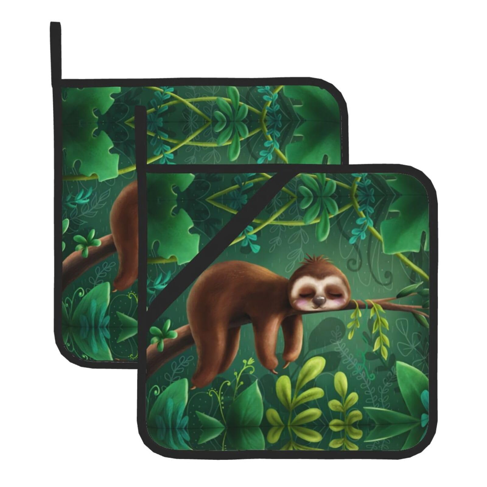 YYHHAOFA Sloth Prints Square Hot Pot Pads - Waterproof Kitchen Throw Layers for Countertop, Oven & Grill - Durable Heat Resistant Pads with Hanging Loop (2-Pack)