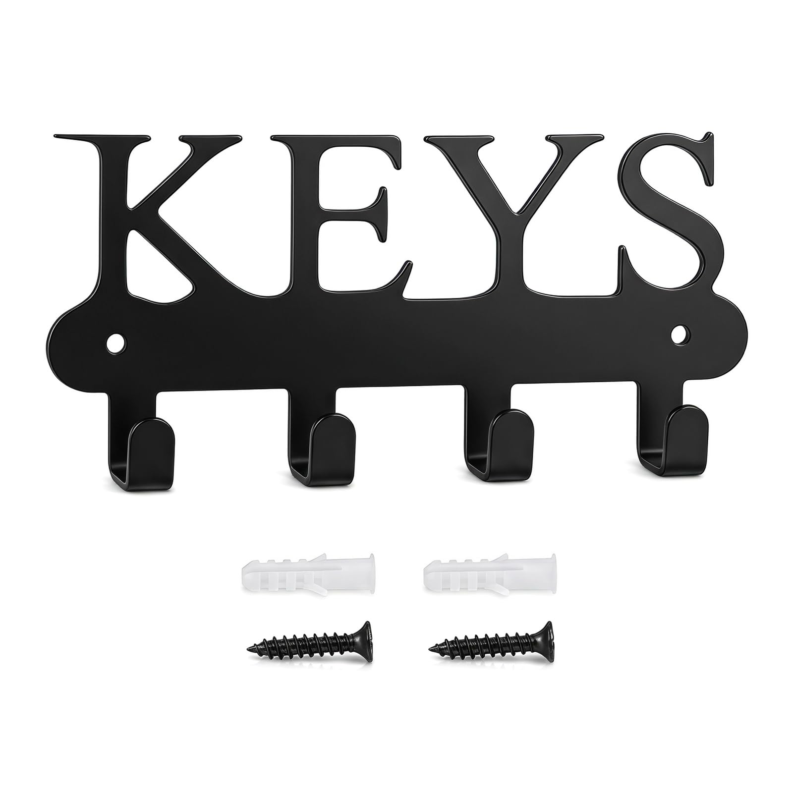 Solvio Key Holder for Wall, Black Metal Key Hooks Wall Mounted Key Rack with Hooks, Screw in Coat Hooks Wall Mounted for Entryway, Kitchen, Office and Home Decor