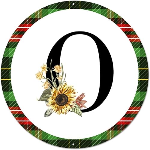 Miniatura 1 de Letrero de bienvenida frontal para puerta monograma de inicial corona en O letrero redondo de hojalata del alfabeto girasol mariposa búfalo
