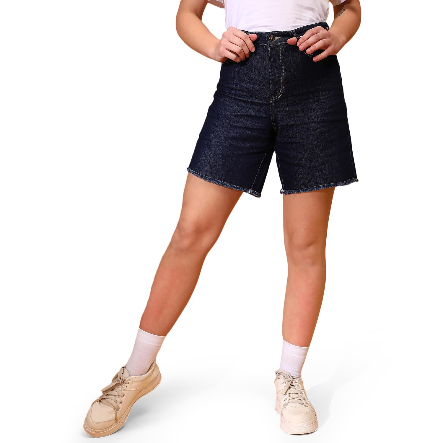 tales & stories young Tales & Stories Solid Denim Shorts for Women-Y118801_Y1-picture-12