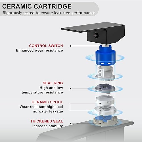Miniatura 6 de Midanya Grifos de baño en cascada, grifo de lavabo de baño de una sola manija de 1 agujero, moderno grifo de lavabo de tocador de RV con drenaje