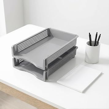 6-Pack Gray Plastic Stackable Paper Letter Tray, Document Trays