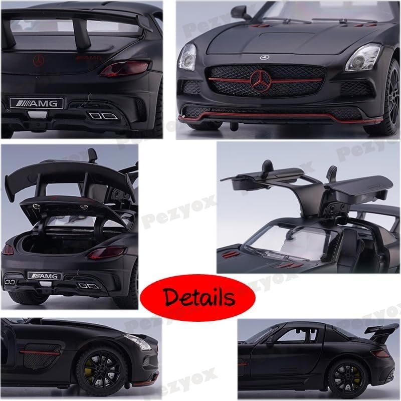 Image of 1:32 Benz SLS AMG Model Car Zinc Alloy Pull Back Toy with Sound & Light Fun for Kids, Boys & Girls Collectible Diecast Car for Ages 3+ (Black)