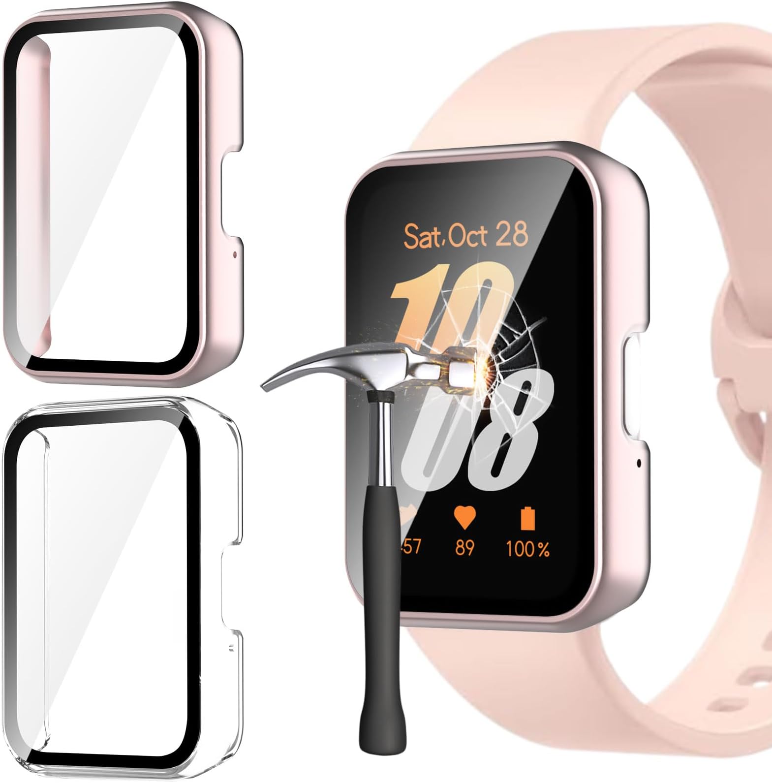 – Tempered Glass Case for Samsung Galaxy Fit 3, 2-Pack Hard PC Bumper Cover Anti-Scratch Full Coverage Screen Protector Case Protective Shell Samsung Galaxy Fit 3 Accessories (RoseGold+Clear)